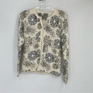 Eddie Bauer Ivory‎ Winter Snowflake Angora Blend Cardigan Size XS Winter